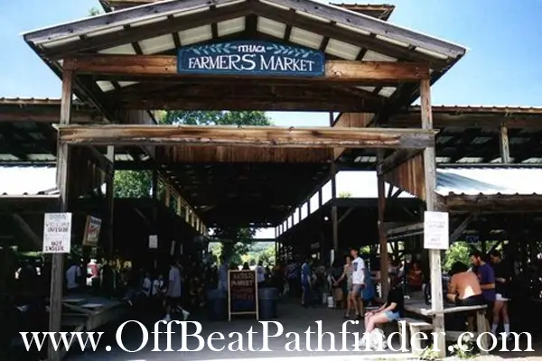 Bustling Ithaca Farmers Market by the lake