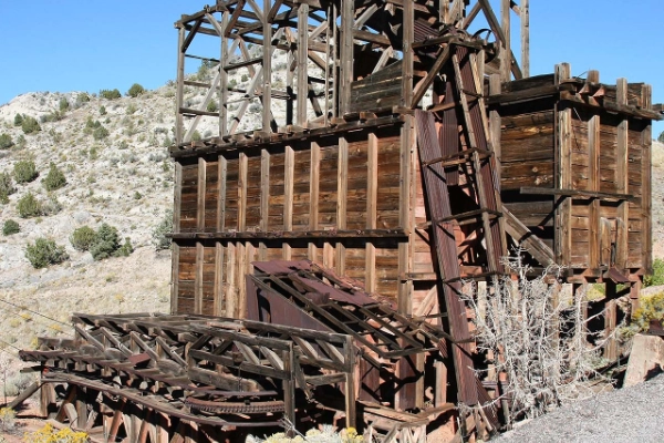 Abandoned mine shafts on Treasure Hill, Pioche