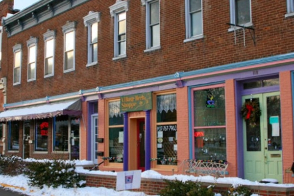 Downtown Yellow Springs shops and art