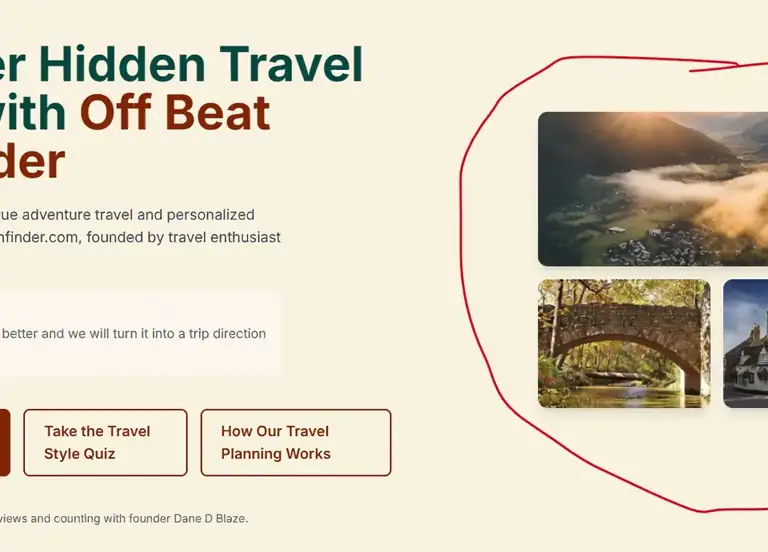 Animated misty mountain village and travelers for Off Beat Pathfinder