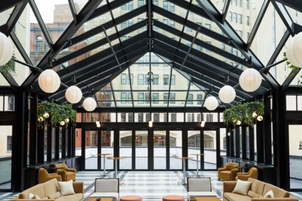 A stylish, elegant room at the Shinola Hotel
