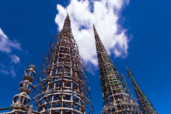 The intricate, hand-built spires of the Watts Towers