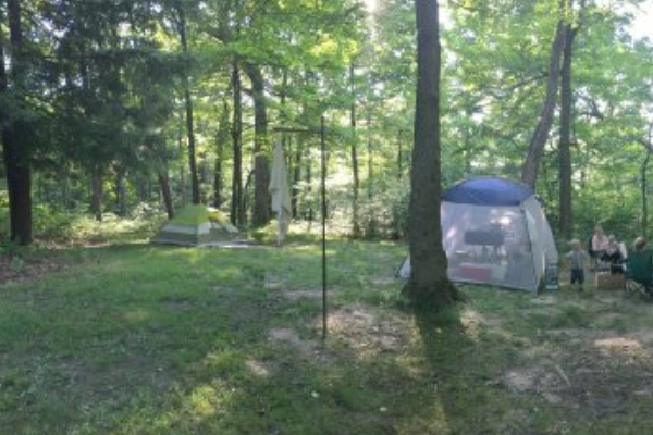 A wooded campsite at Raccoon Creek State Park