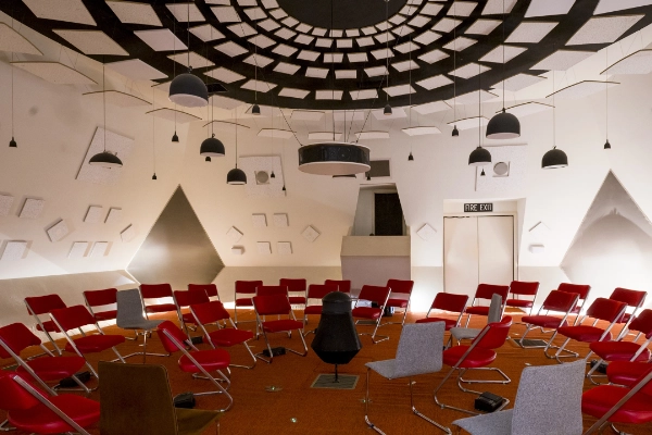 The dark interior of the Audium sound theater