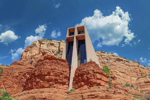 The stunning Chapel of the Holy Cross built into the red rocks