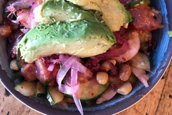 A bowl of shrimp ceviche from Zona Blanca Ceviche Bar
