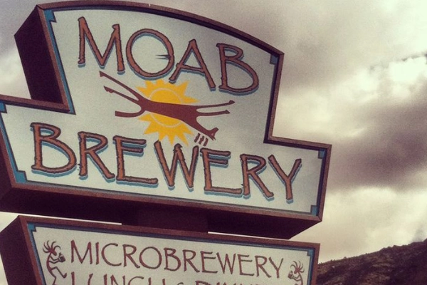 A bison burger and a pint of beer at Moab Brewery