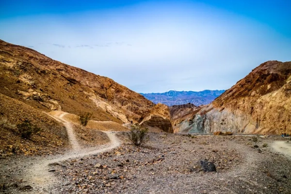A hiker on the Golden Canyon Trail surrounded by golden rock walls