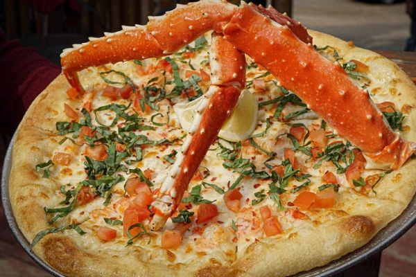 A pizza with reindeer sausage from Prospector’s Pizzeria