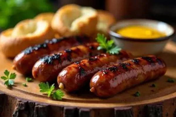 A plate of reindeer sausage at Coldfoot Camp