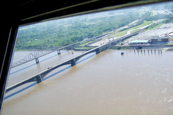 The view from the narrow windows at the top of the Gateway Arch Observation Deck