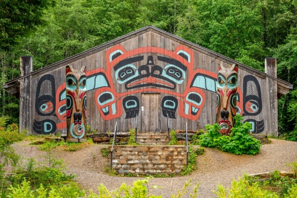 A replica Tlingit clan house at the Hoonah cultural site