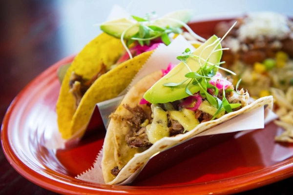 A plate of rustic tacos from the Silver State Restaurant