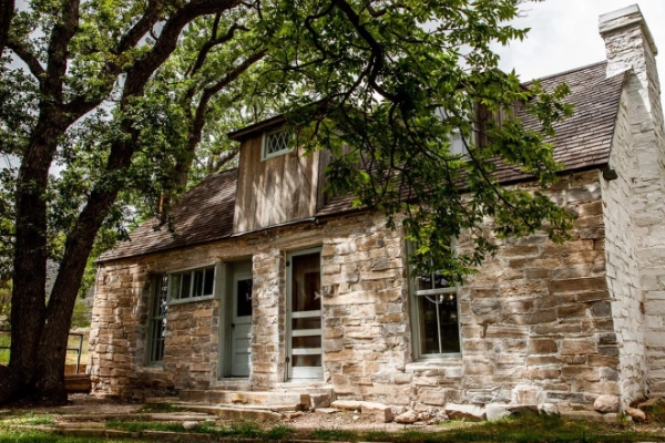 The historic Frijole Ranch History Museum building