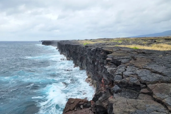 The scenic Chain of Craters Road winding through old lava fields