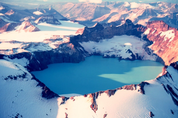 The remote, beautiful turquoise Katmai Crater Lake