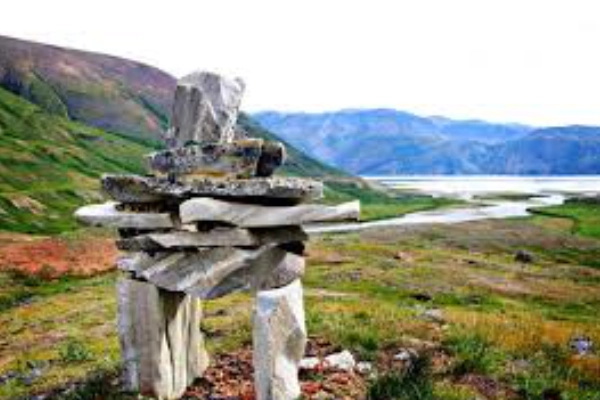 Inupiat-inspired colorful rock markers along the Kobuk River