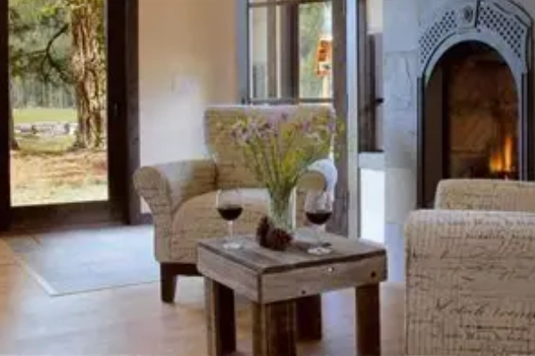 A luxurious cabin with a fireplace at Highlands Ranch Resort