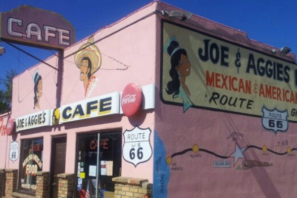 A plate of green chile enchiladas from a classic Route 66 cafe