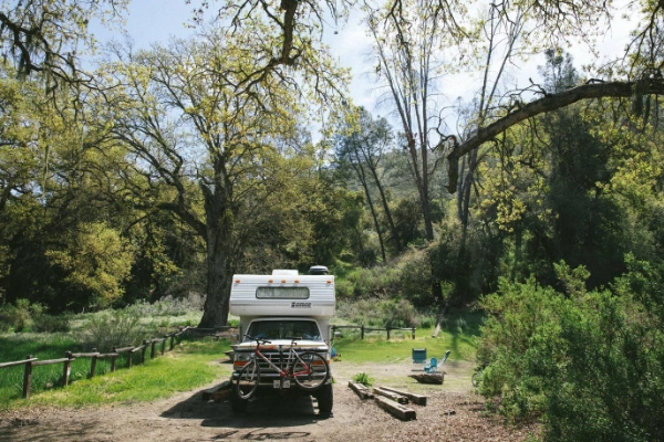 Tents and RVs at a campground inside the national park