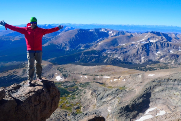 A dramatic, towering mountain peak known as a 'fourteener'