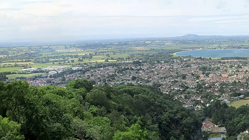 Cheddar Gorge destination photo: Panoramic View of Cheddar and Environs from the Cliffs of Cheddar Gorge, Somerset