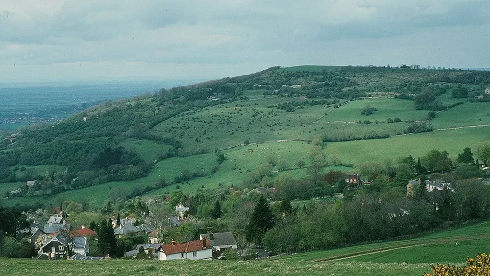 Cotswolds and Bourton-on-the-Water destination photo: Village seen from a mountain in the Cotswolds - 1983