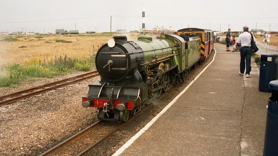 Dungeness destination photo: Romney Hythe and Dymchurch Railway No 1 Green Goddess at Dungeness