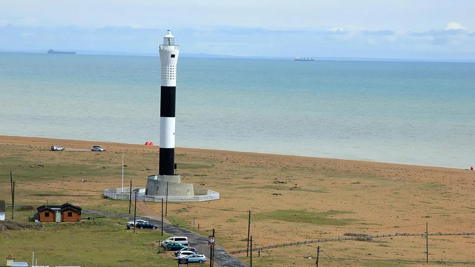 Dungeness destination photo: Dungeness Lighthouse - Dungeness headland - Coast of Kent, England - 21 April 2012