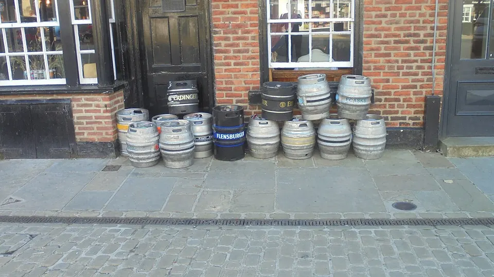 Knaresborough destination photo: Barrels in front of Blind Jacks, Market Place, Knaresborough (24th August 2019)