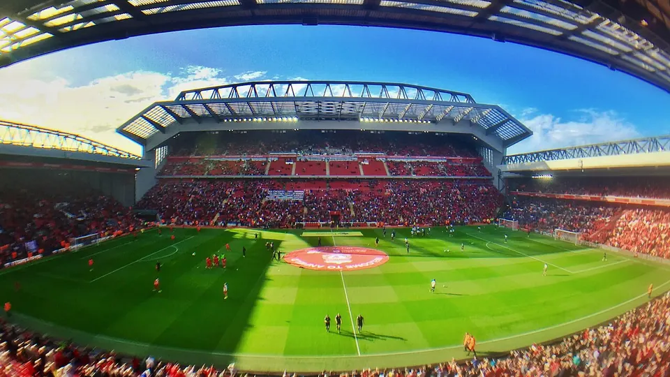 Liverpool destination photo: Panorama of Anfield with new main stand (29676137824)