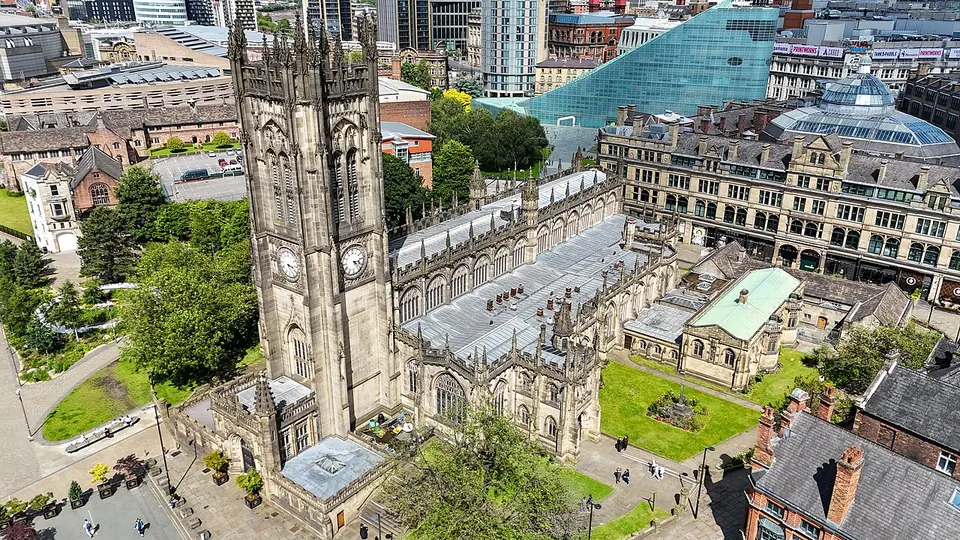 Manchester destination photo: Manchester Cathedral - Aerial - 2024-06-16 02
