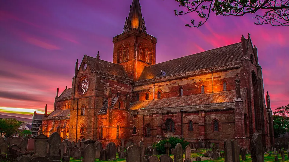 Orkney destination photo: St. Magnus Cathedral at Sunset