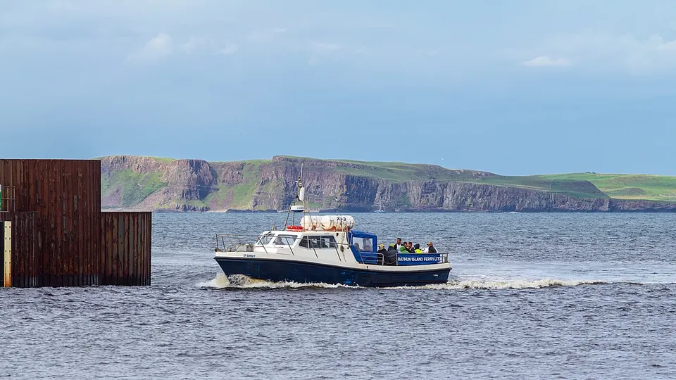 Rathlin Island destination photo: Ferry boat ST SORNEY of Rathlin Island Ferry Ltd. arriving Ballycastle (2012)