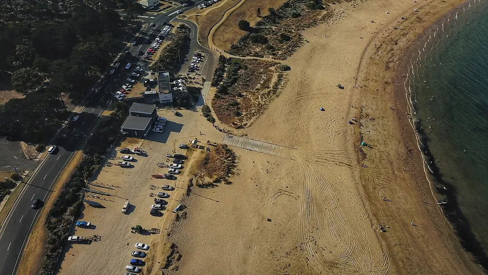 Torquay and the English Riviera destination photo: Aerial perspective of Fishermans' Beach at Torquay. March 2019